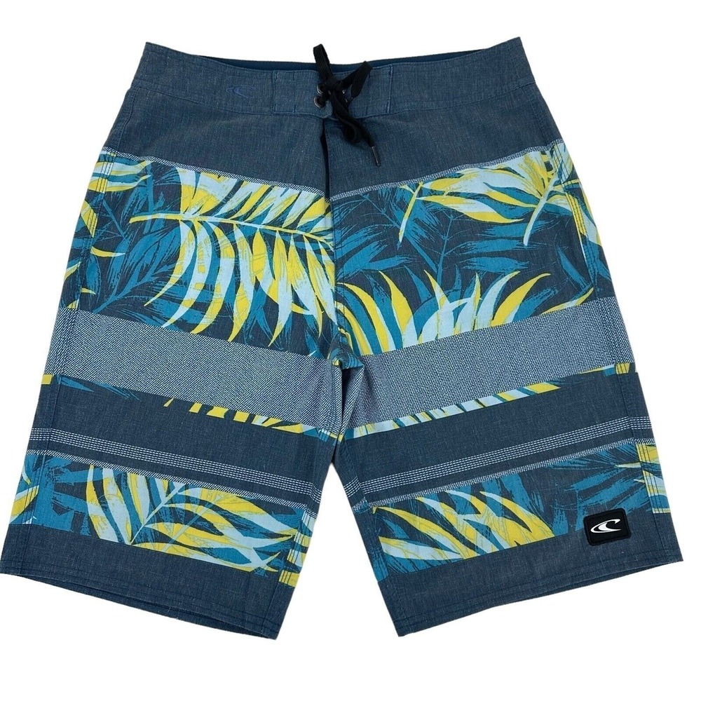 ONeill Men Size 30 Blue Yellow Palm Print Board Shorts Swim Trunks  Beach Water